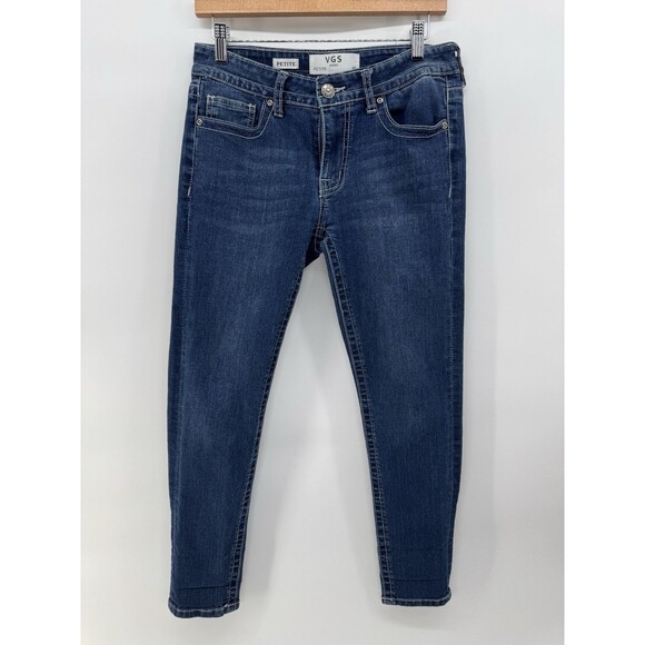 VGS Jeans Womens 8 Petite Dark Denim Skinny Embroidered Pockets Mid Rise - Picture 1 of 16